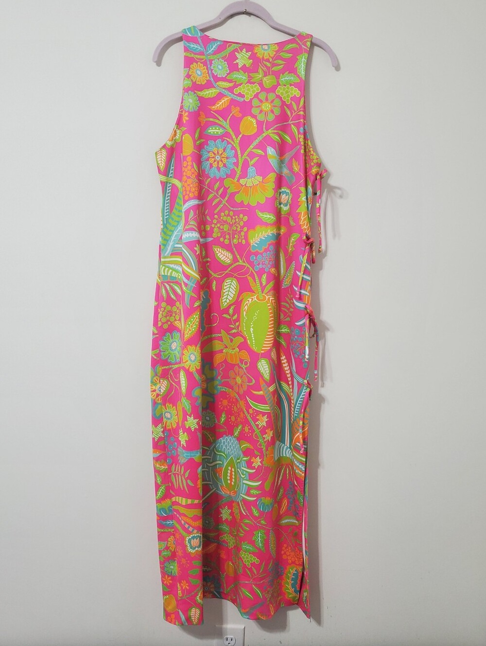 Gretchen Scott Jersey Side Tie Maxi Dress Hummingbird Heaven Pink Size Large - Picture 5 of 10